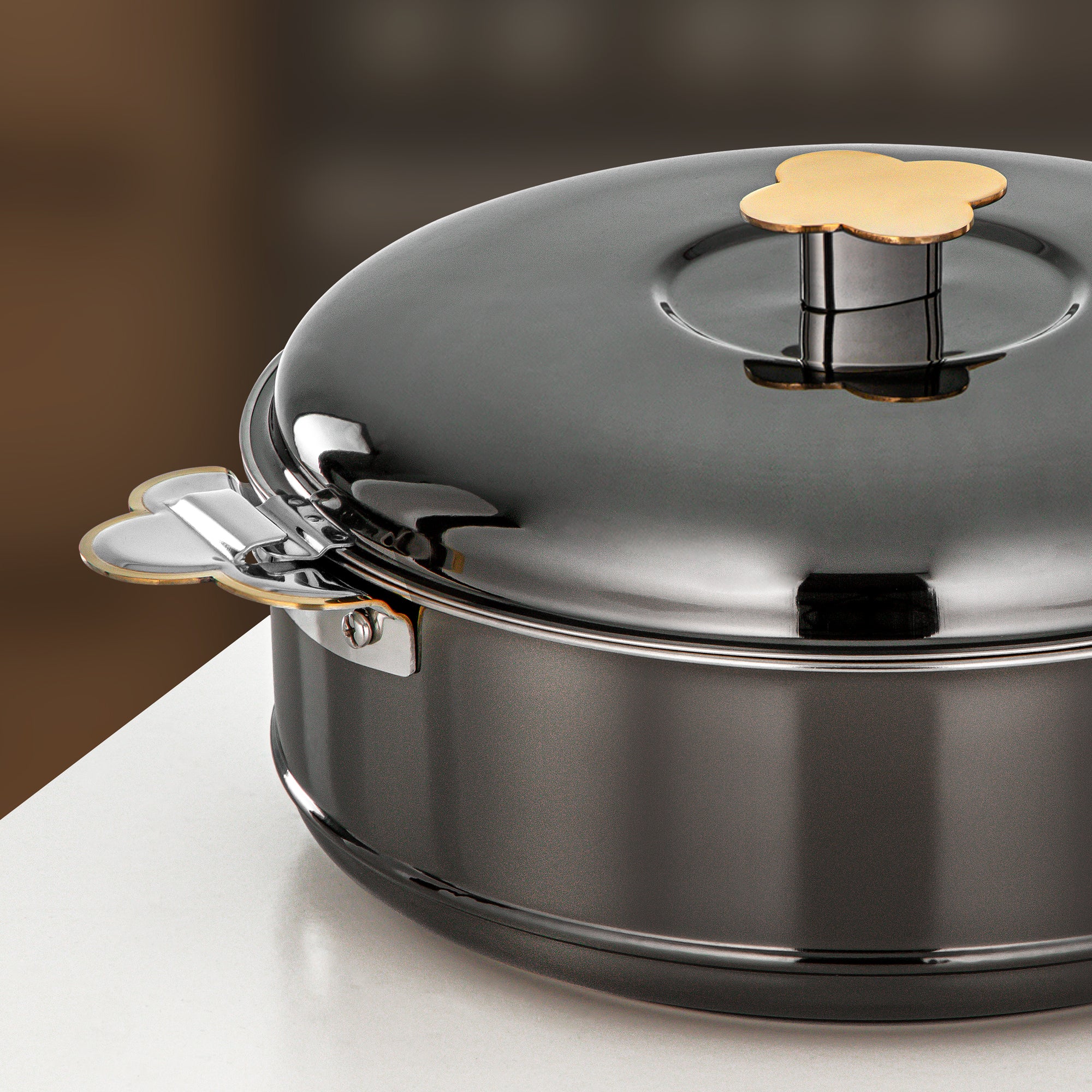 Almarjan Vida Hot Pot Set 3 Pieces 3.5L, 5L & 8L Gun Black & Gold