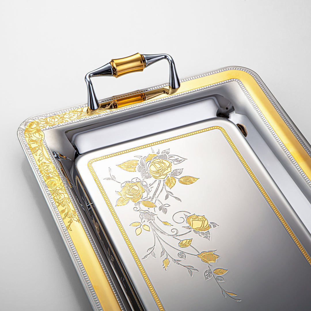 Almarjan 40 CM Lea Collection Stainless Steel Serving Tray Silver & Gold - STS2051256