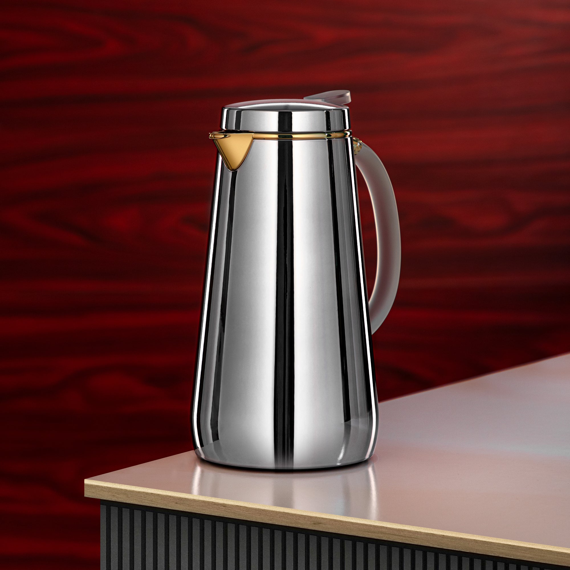 تيرمس المرجان معدن 1 لتر فضي مع صنبور ذهبي ومقبض فروست (VOP-1000 CC95Y15) – تقديم أنيق | رمضان و التجمعات