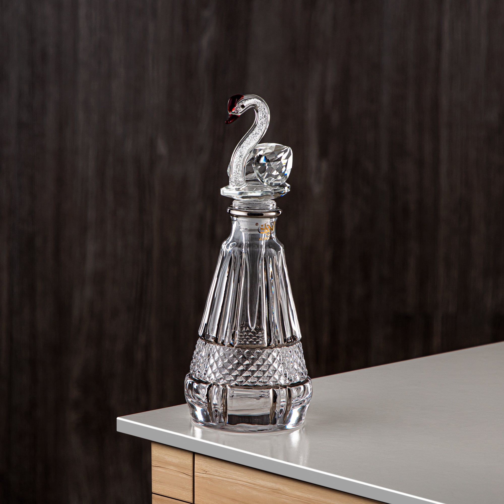 Almarjan Perfume Bottle 200ML (VR-D41-5-Silver) - Glass with Swan Knob | Swan Collection