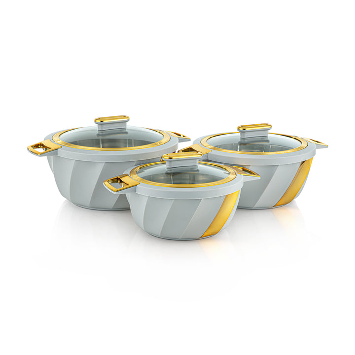 Almarjan 3 Piece Salwa Collection Plastic Hot Pot Light Grey & Gold - SW001G G/G