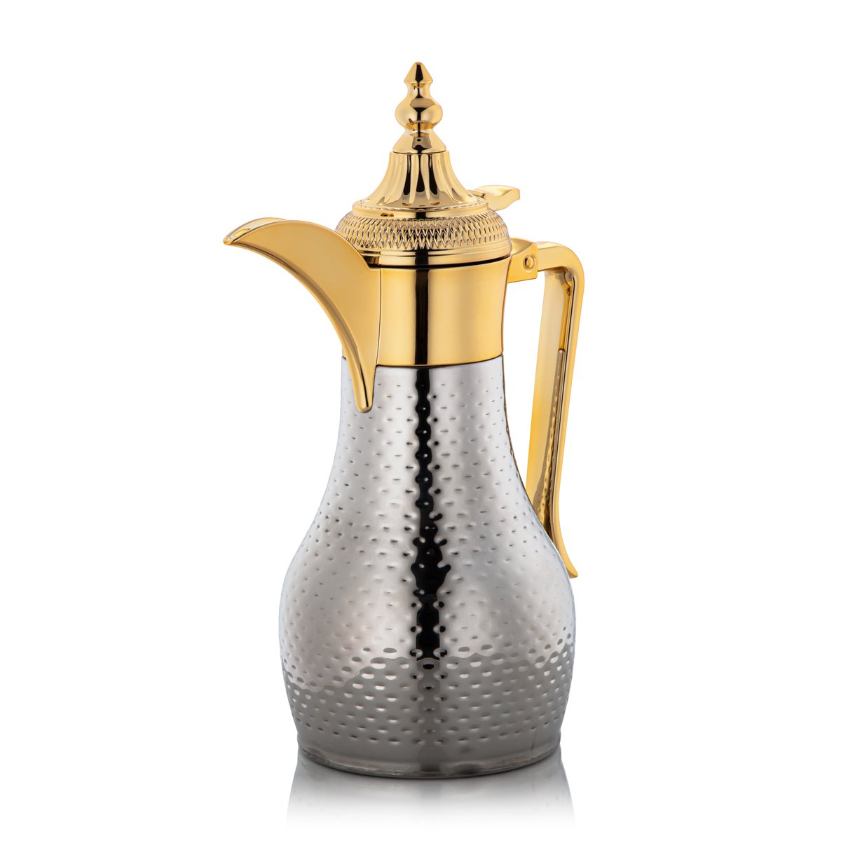 Almarjan 0.6 Liter Stainless Steel Double Wal Hammered Collection Vacuum Dallah Silver & Gold - SUD/H-060-CRG